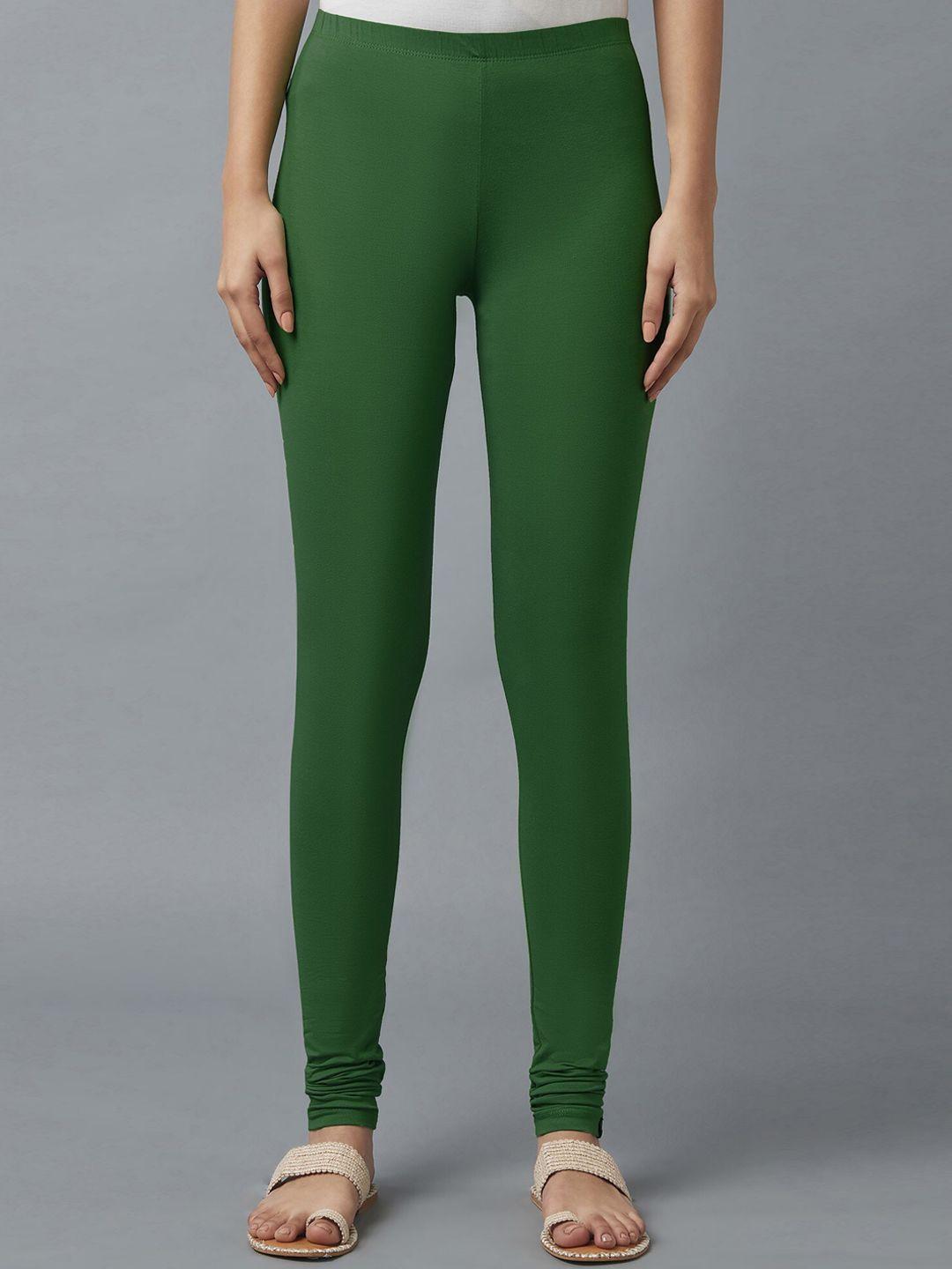 elleven women green solid churidar length leggings