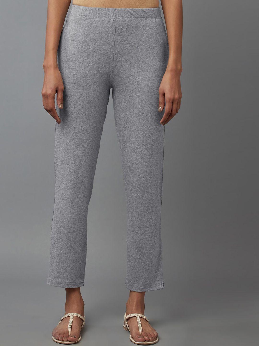 elleven women grey original regular fit cropped trousers