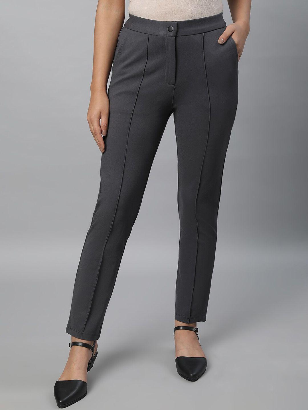 elleven women mid-rise plain regular trousers