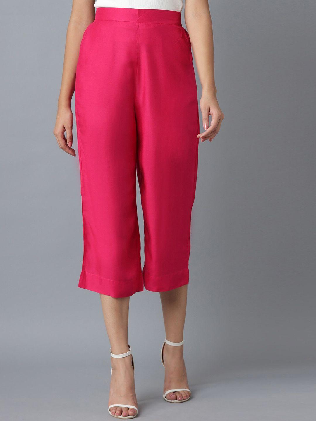 elleven women pink solid tapered fit culottes