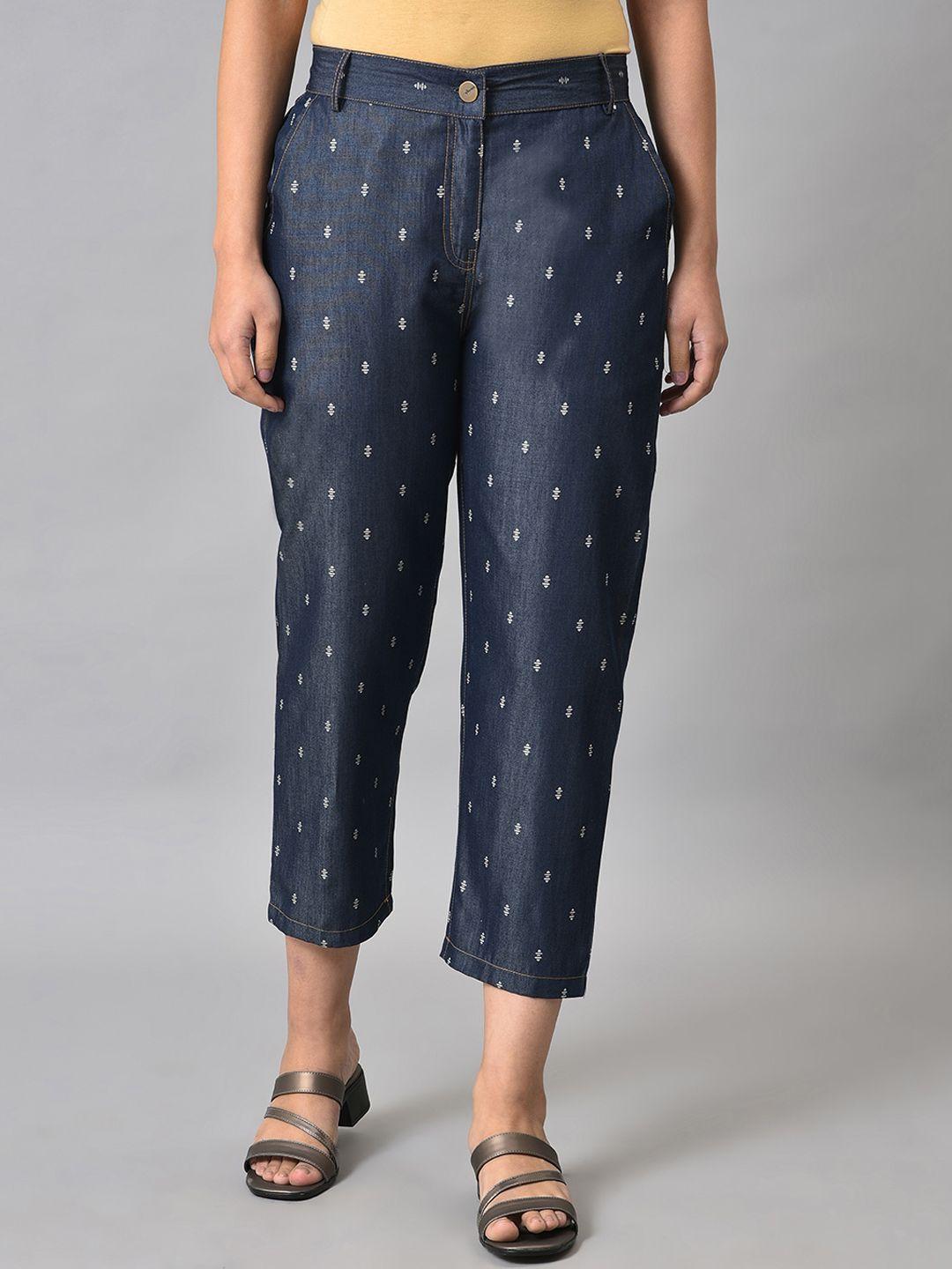 elleven women polka dots printed mid-rise ethnic trousers