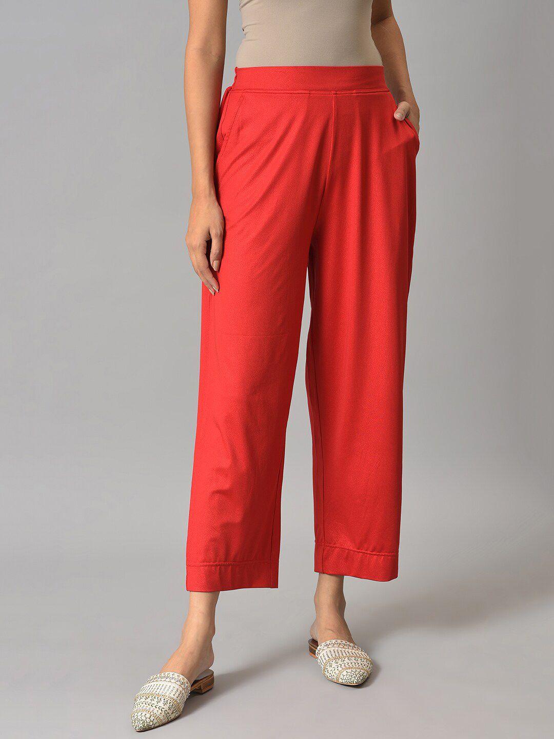 elleven women red knitted palazzos