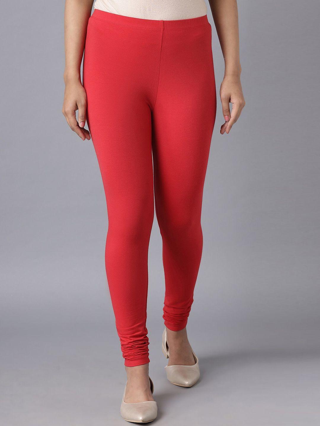 elleven women red solid ankle-length skin fit leggings