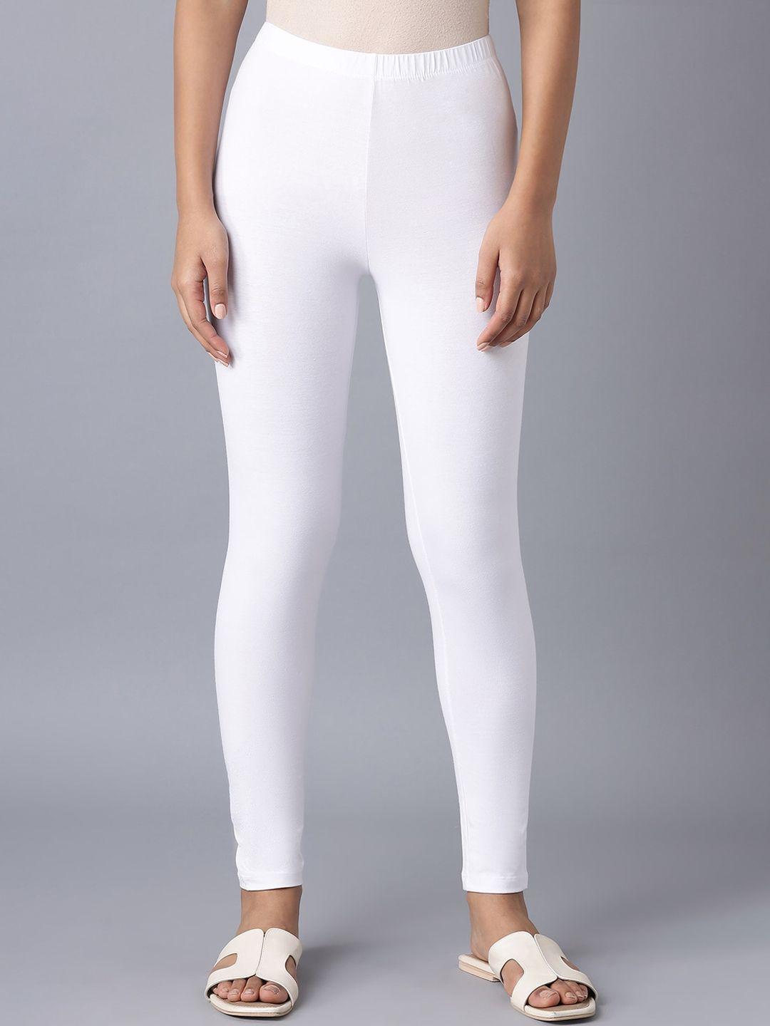 elleven women white cotton lycra cropped tights