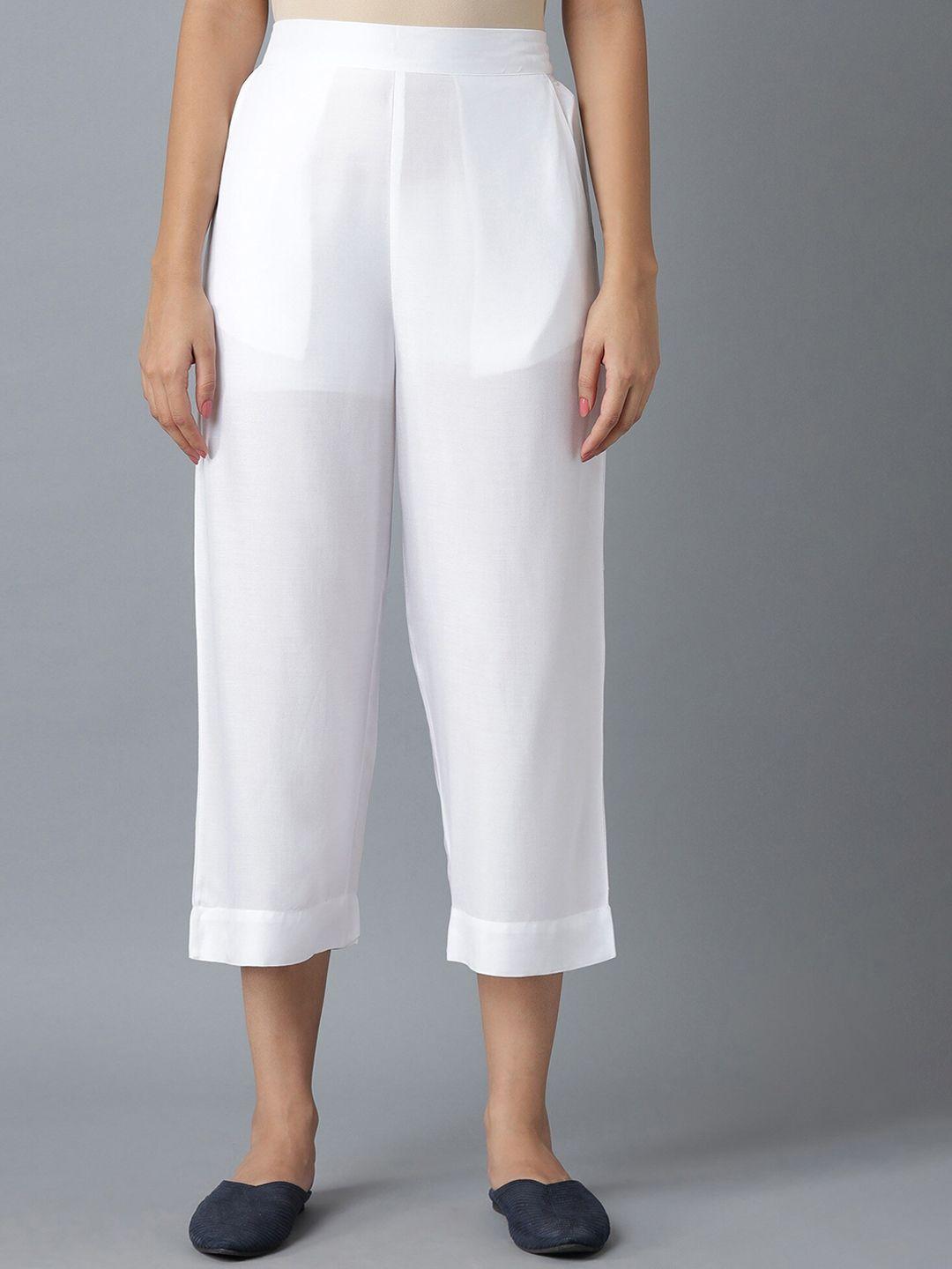 elleven women white solid tapered fit culottes