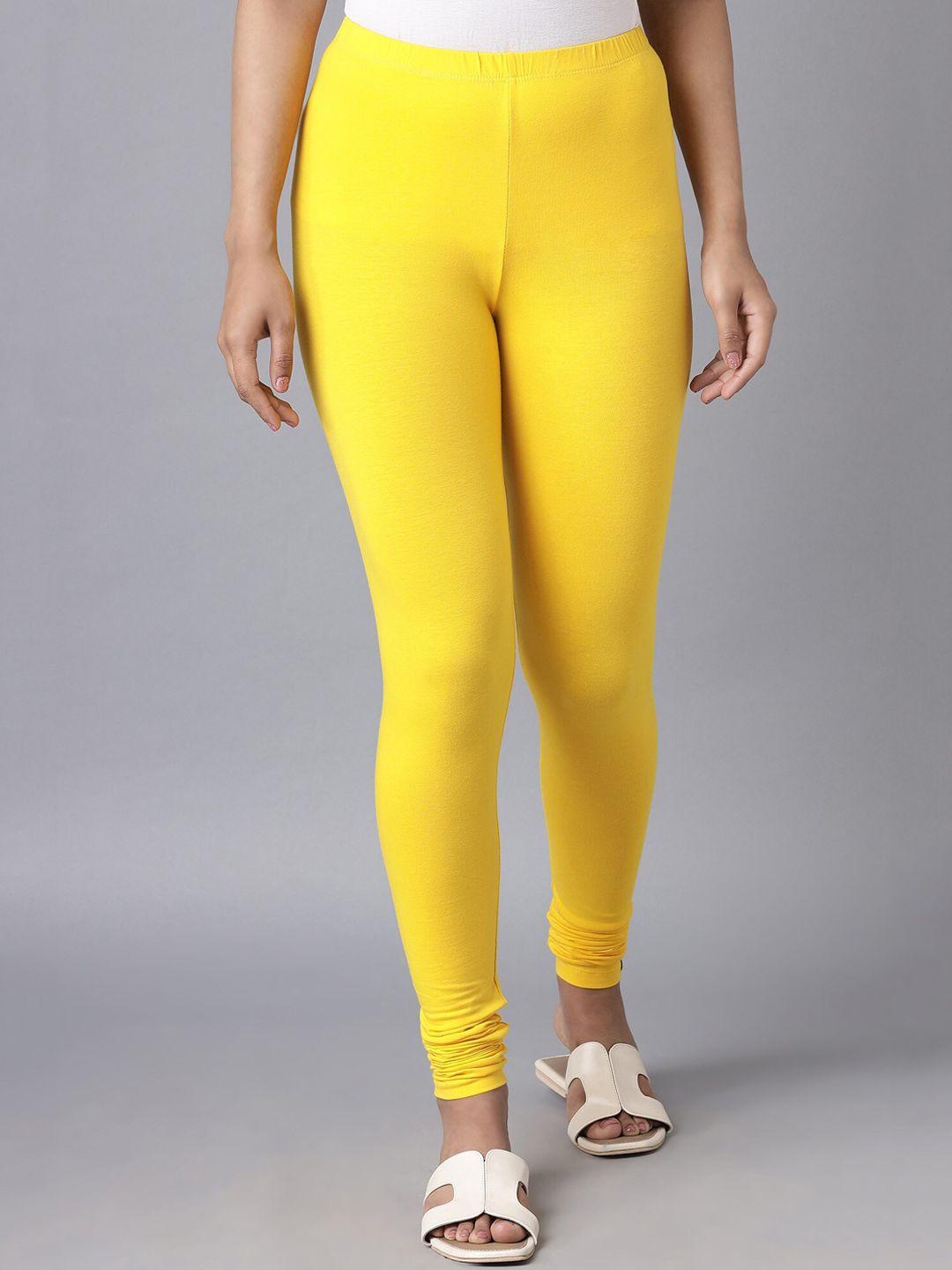 elleven women yellow solid ankle-length skin fit leggings