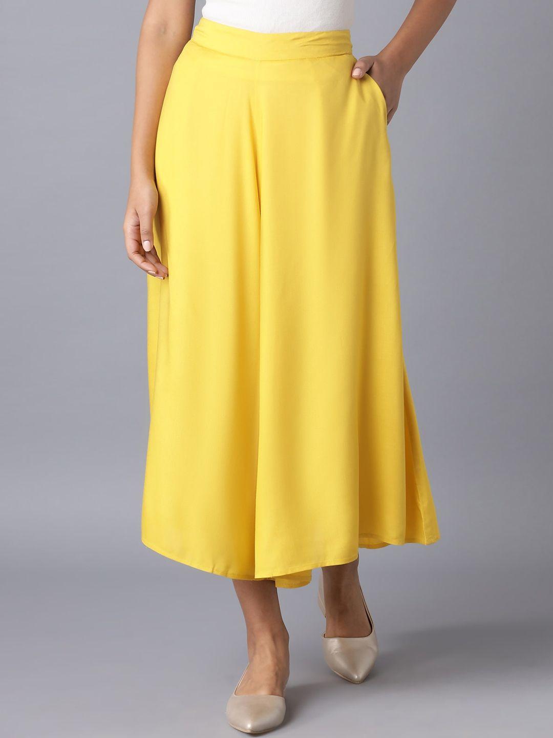 elleven women yellow solid loose fit culottes