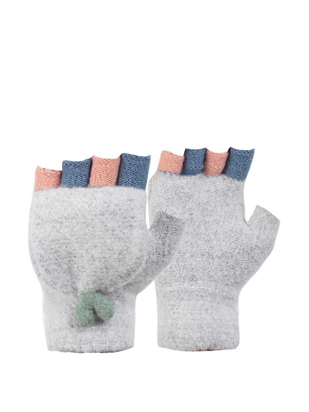 ellis grey & blue patterned 2 in 1 gloves