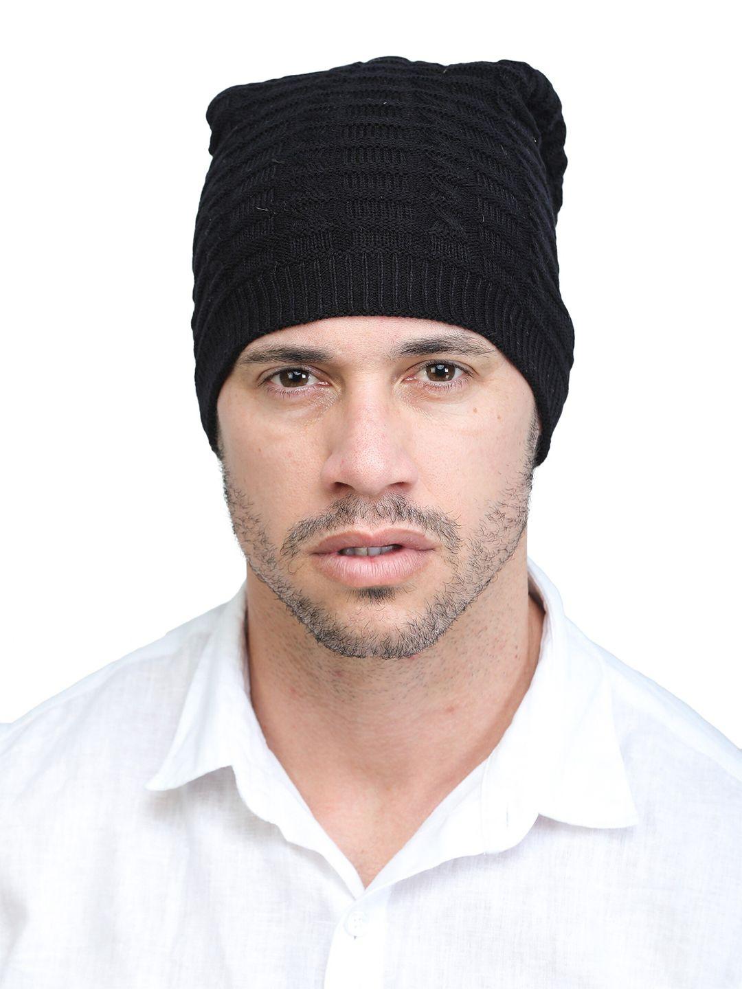 ellis men grey self design wool beanie