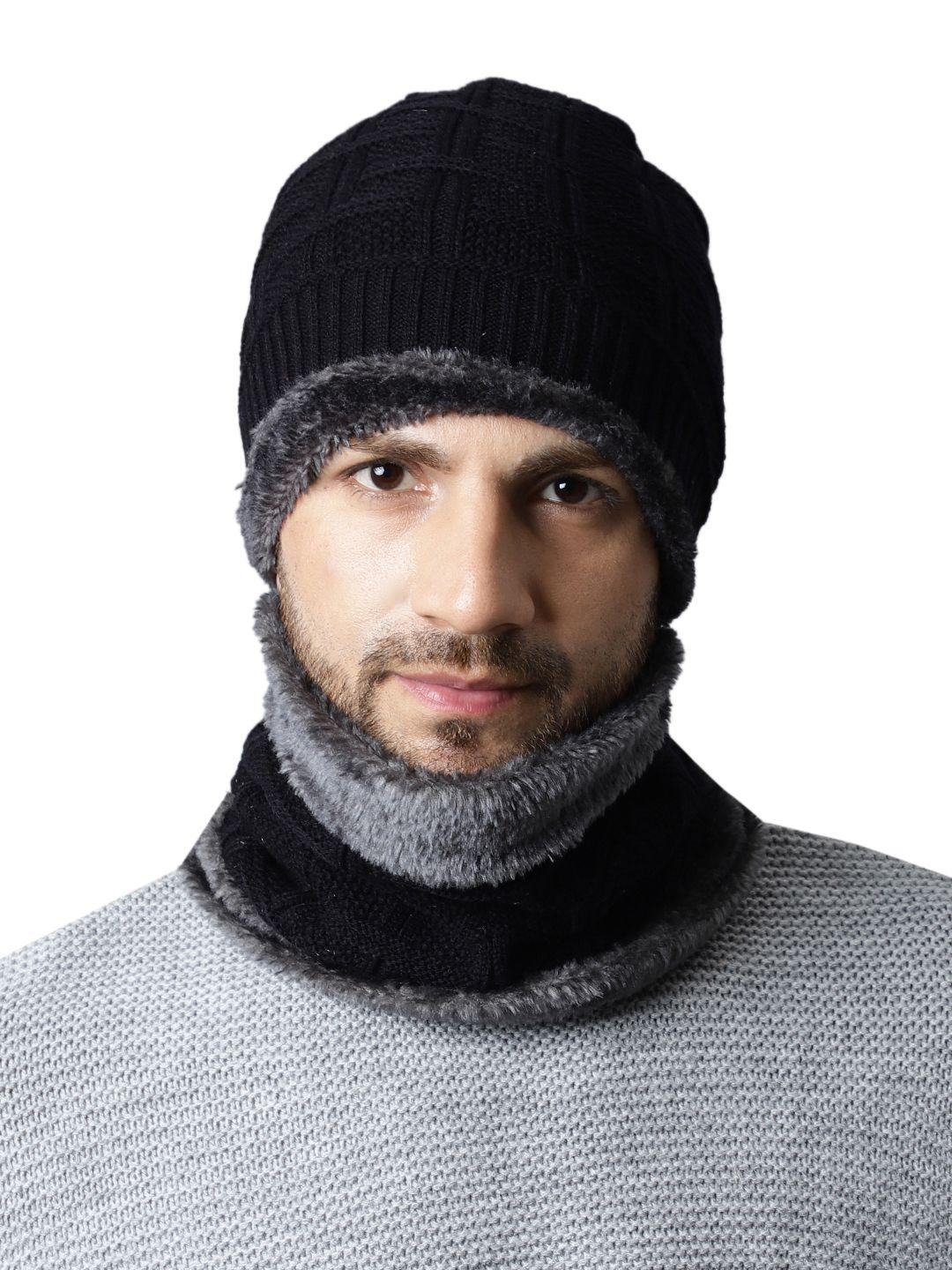 ellis men self design beanie with muffler