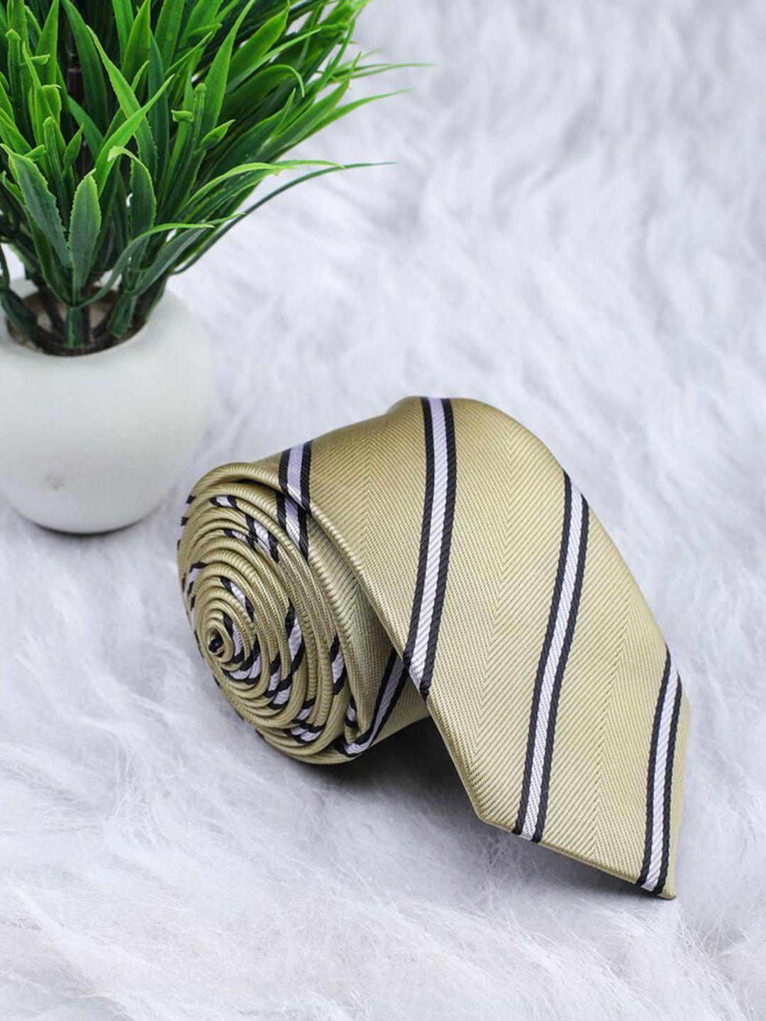 ellis men yellow & white striped microfiber broad tie