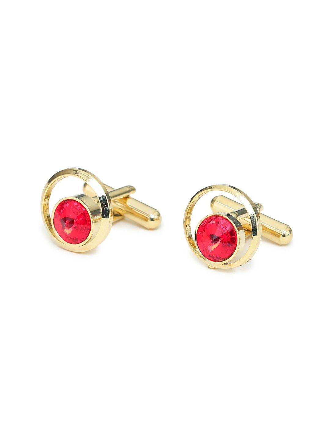 ellis red & gold-toned cufflink and tiepin set