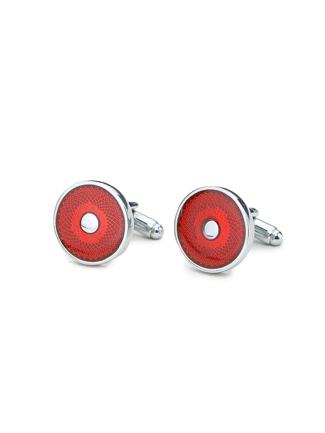 ellis red & silver-toned cufflink