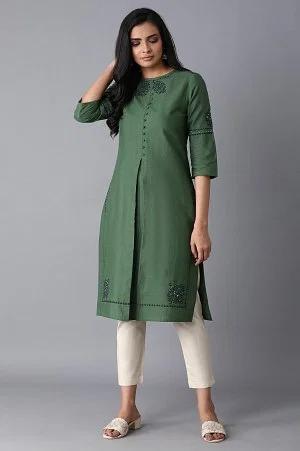 elm green embroidered straight kurta