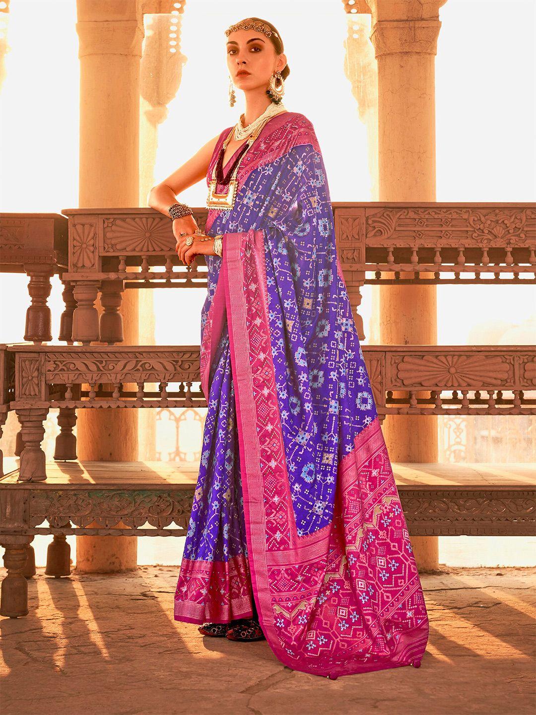 elora purple & pink woven design silk blend designer patola saree
