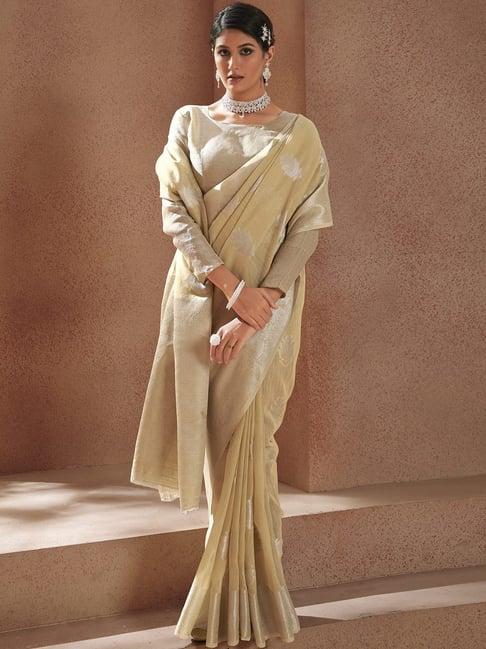 elora beige silk woven saree with unstitched blouse