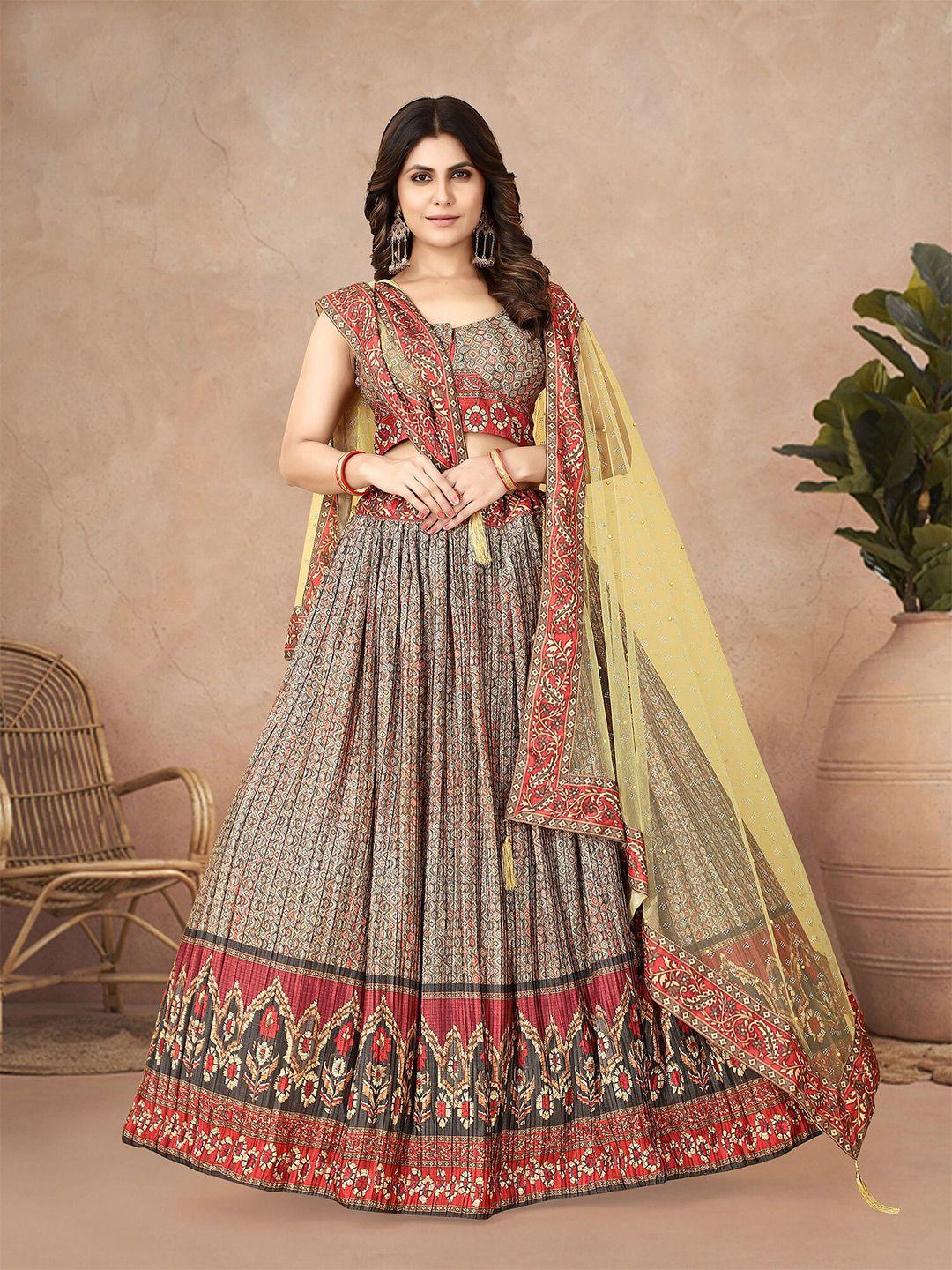 elora ethnic motifs printed semi-stitched lehenga & unstitched blouse with dupatta