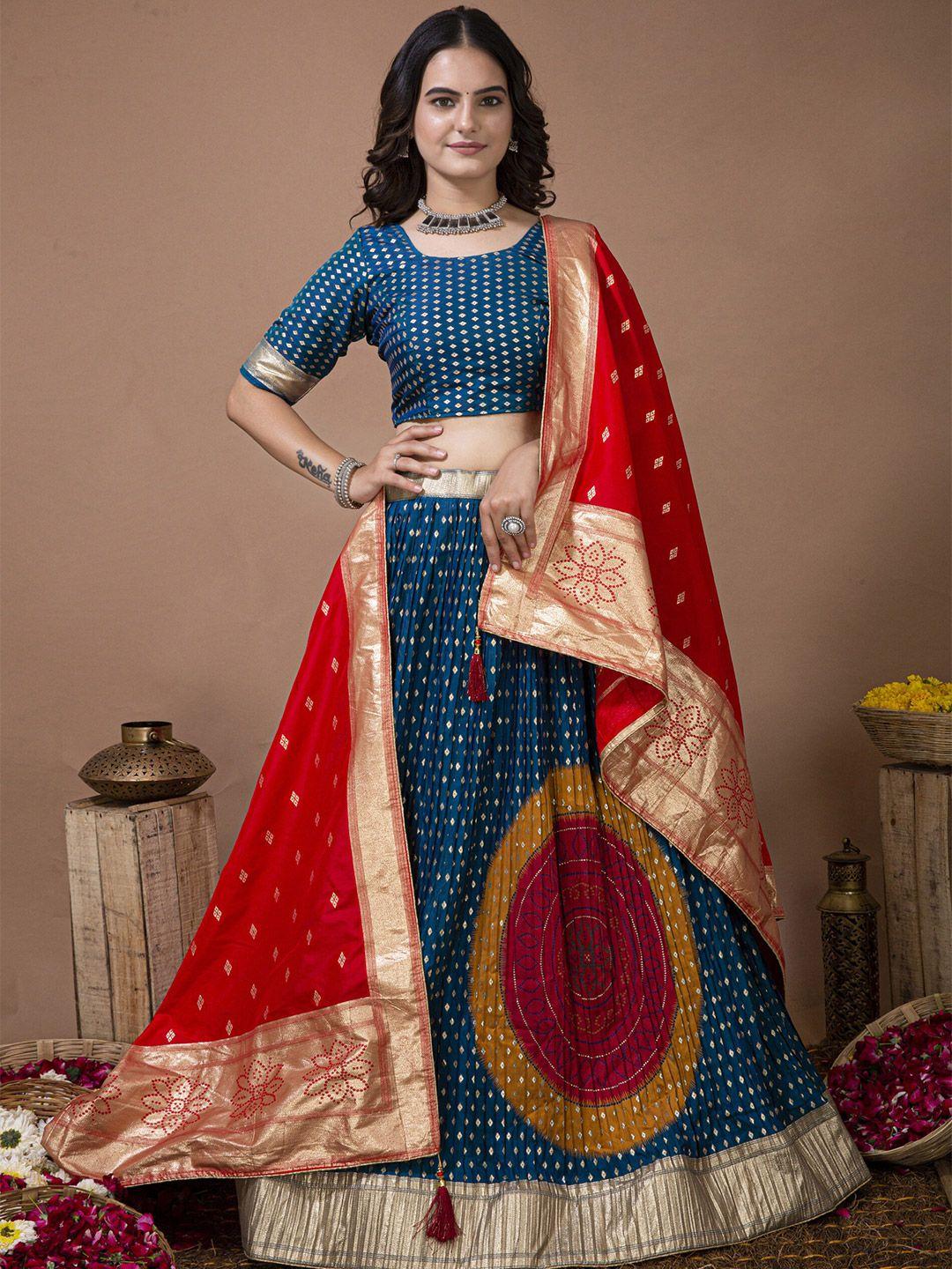 elora ethnic motifs printed semi-stitched lehenga & unstitched blouse with dupatta