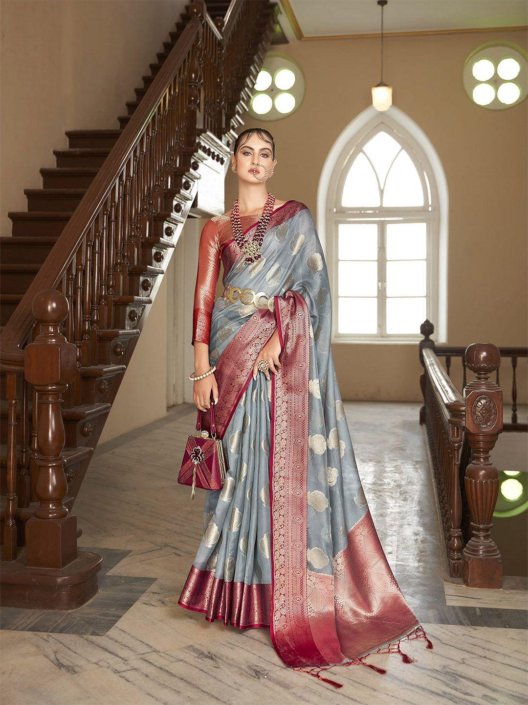 elora ethnic motifs woven design zari silk blend banarasi saree
