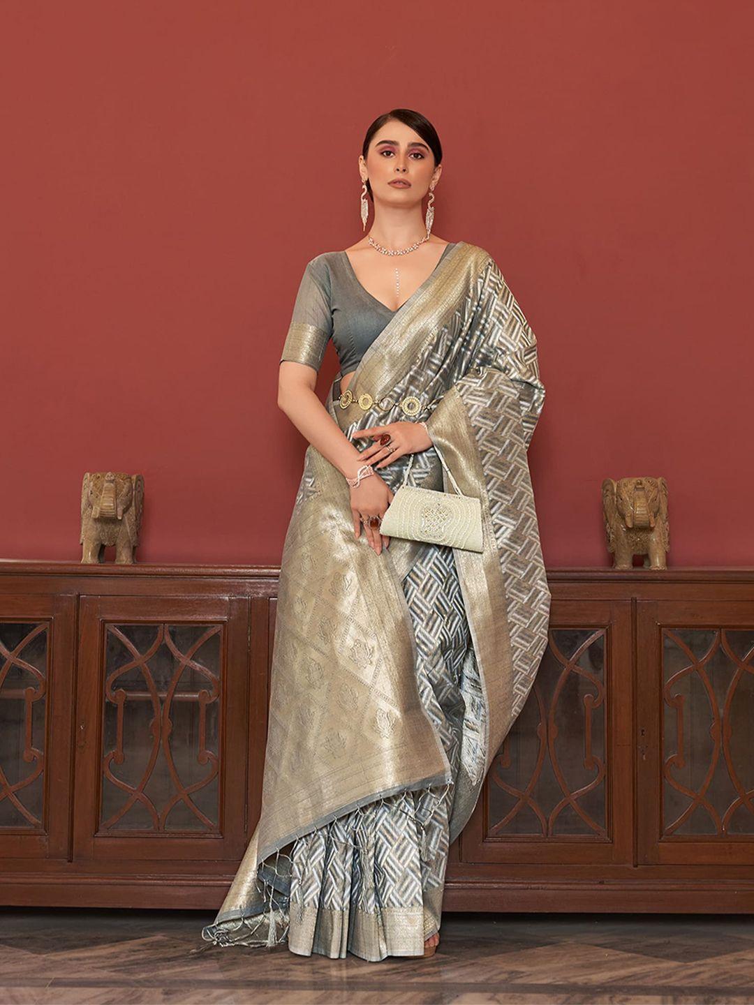 elora geometric woven design zari detail saree