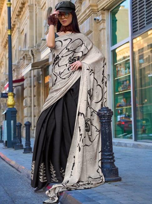 elora grey & black printed saree with unstitched blouse