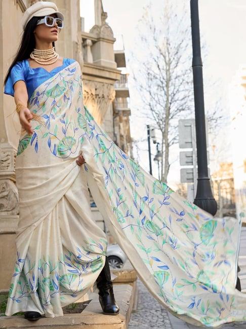 elora off-white printed saree with unstitched blouse