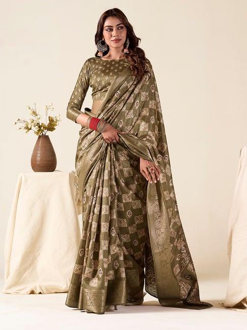 elora olive printed saree with blouse