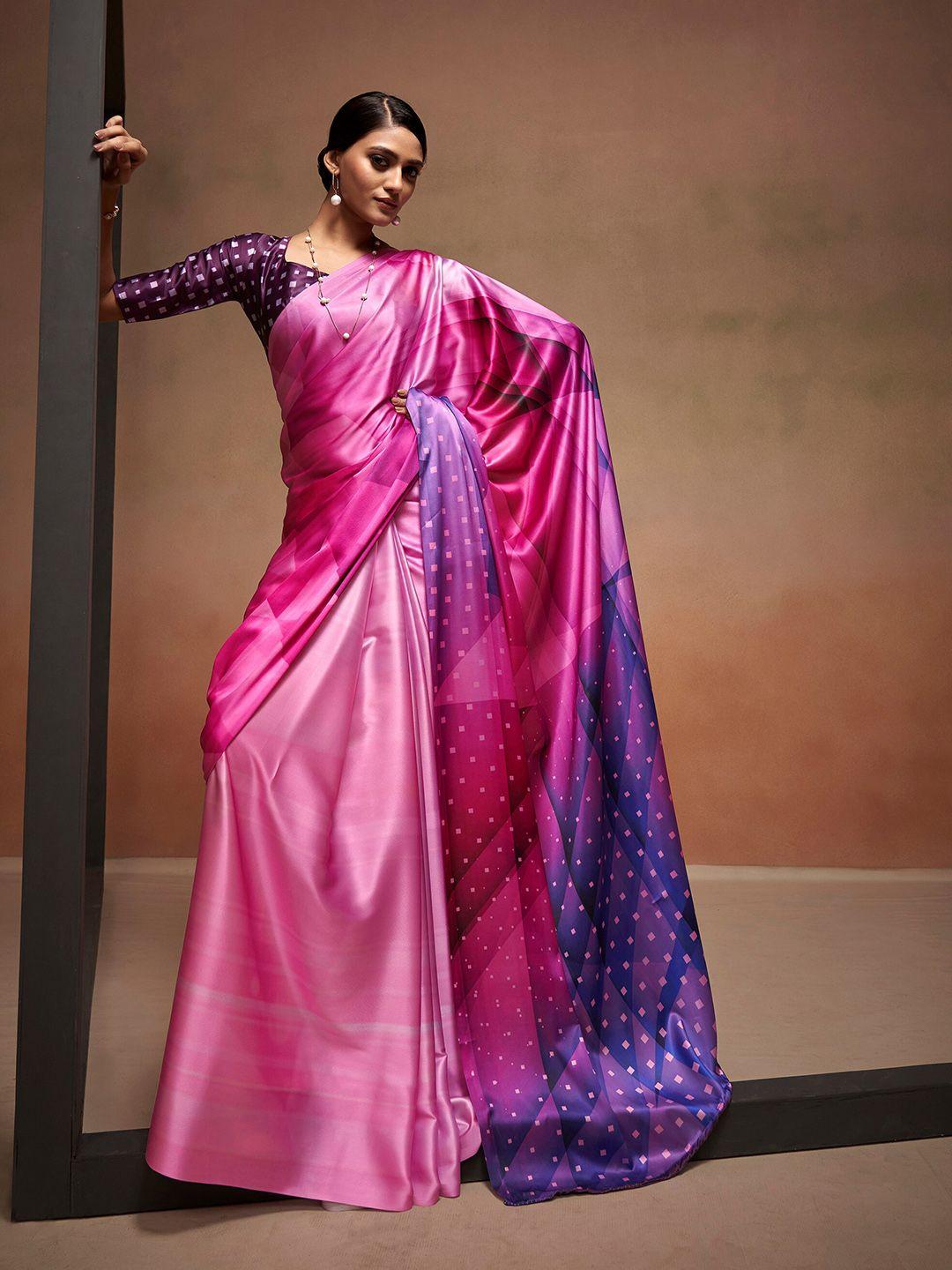 elora pink woven design satin designer saree