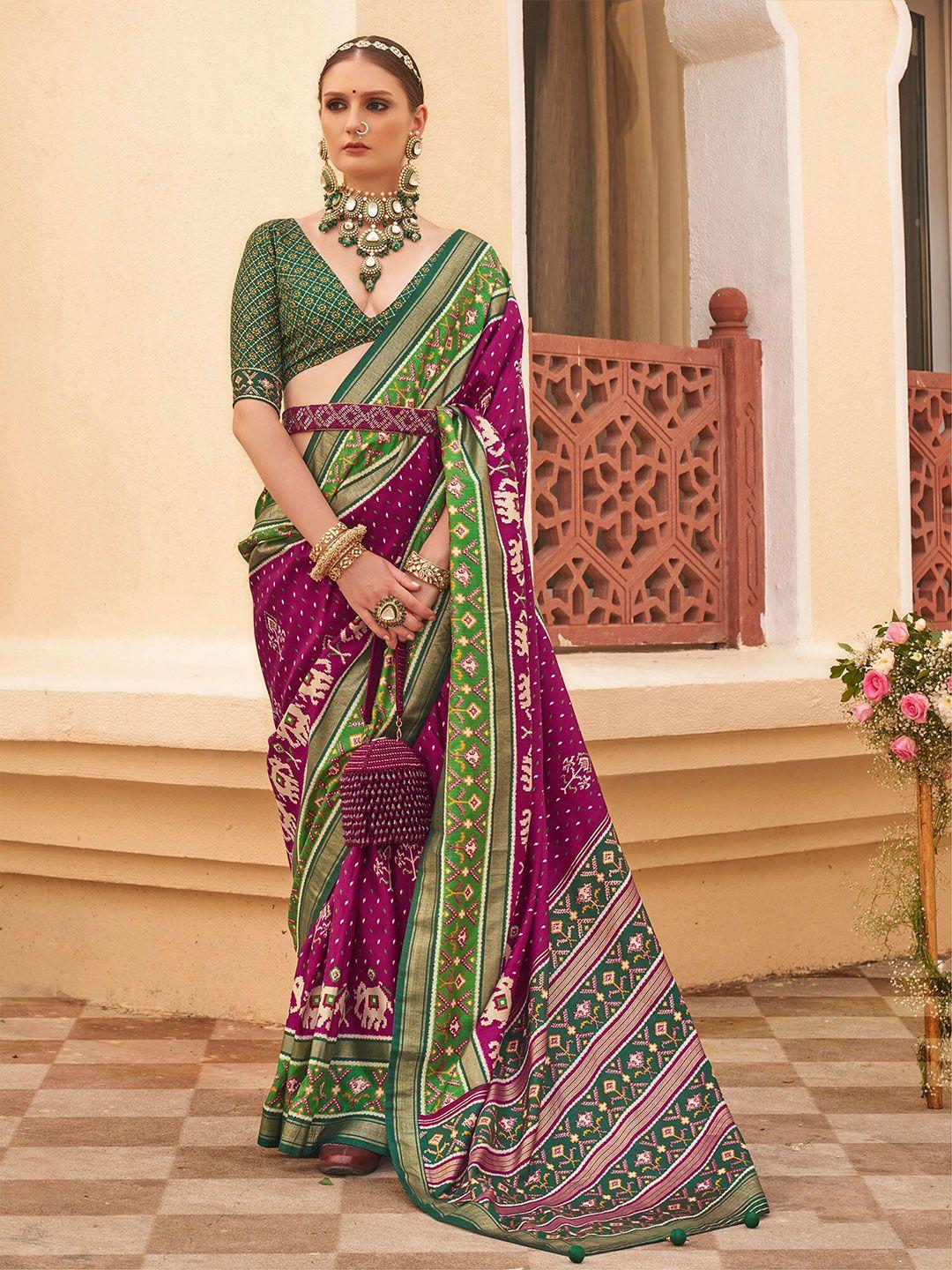 elora purple woven design silk blend designer patola saree