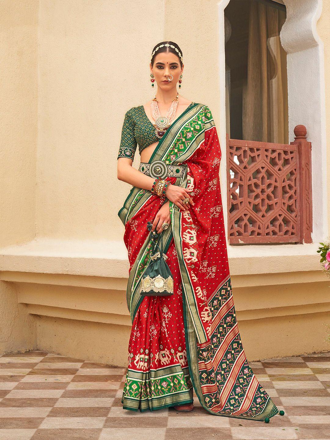 elora red woven design silk blend designer patola saree
