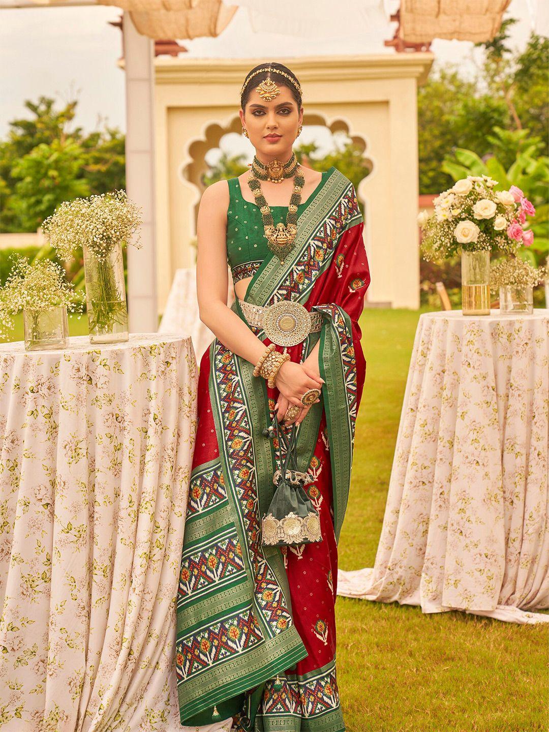 elora red woven design silk cotton designer patola saree