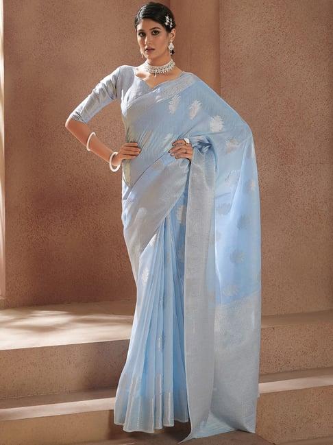 elora sky blue silk woven saree with unstitched blouse