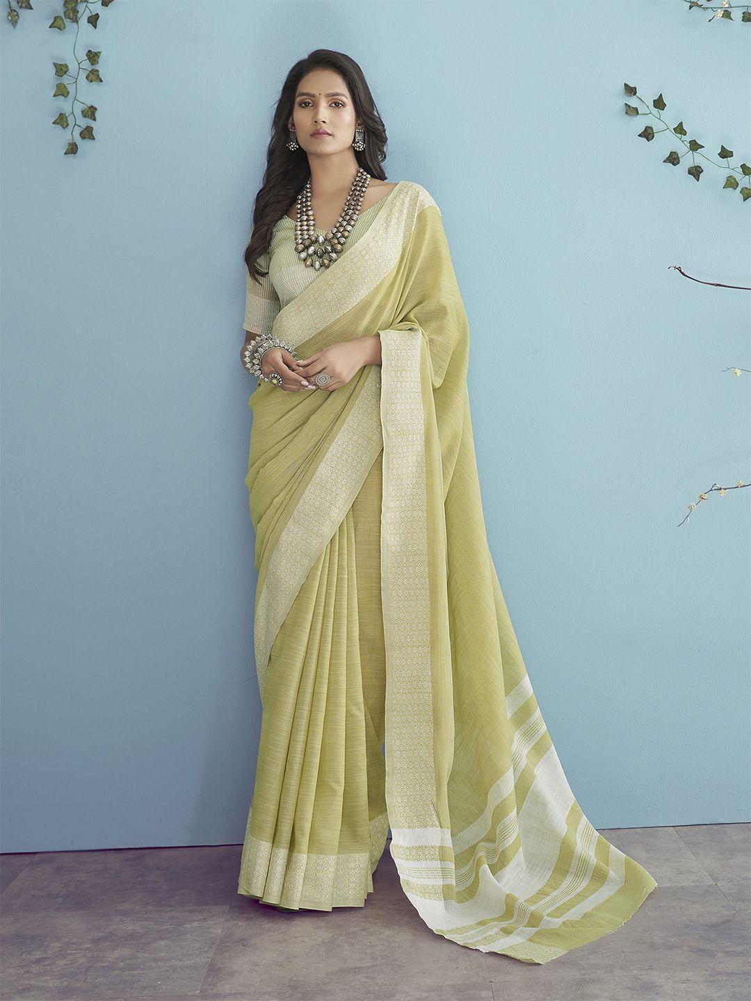 elora yellow & white woven design linen blend saree