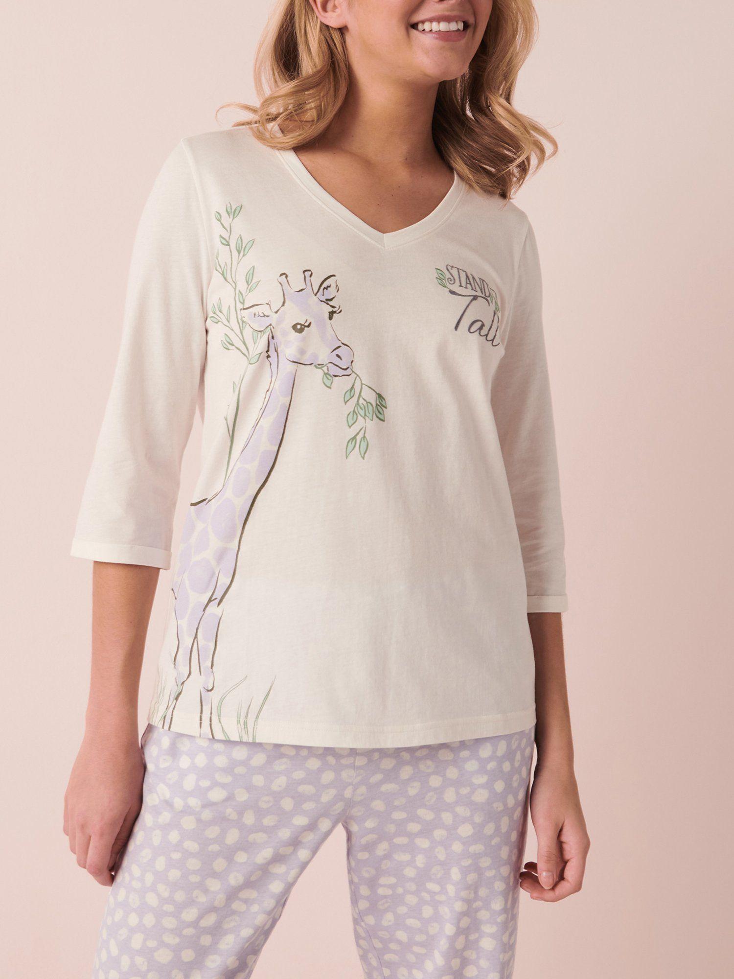 elp giraffe cotton t-shirt three fourth sleeves - white