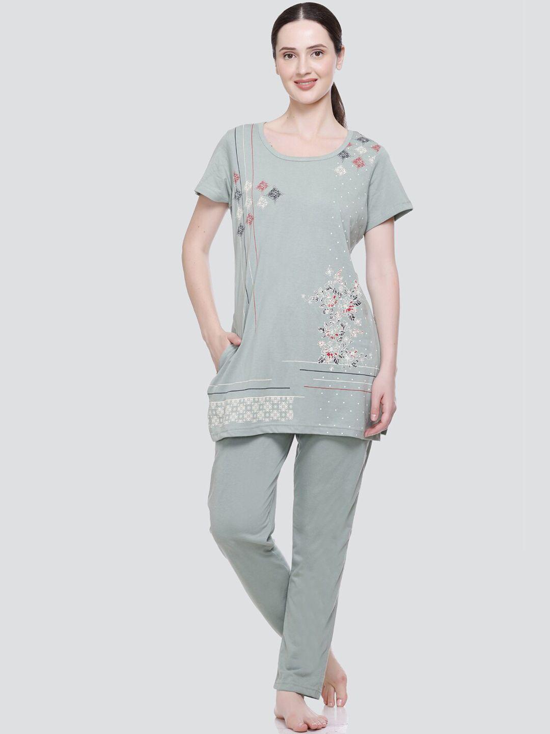 elpida abstract printed pure cotton t-shirt with pyjamas