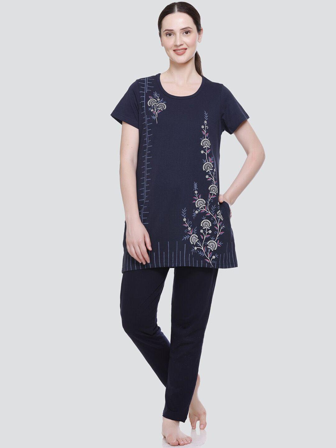 elpida ethnic motifs printed pure cotton t-shirt with pyjamas