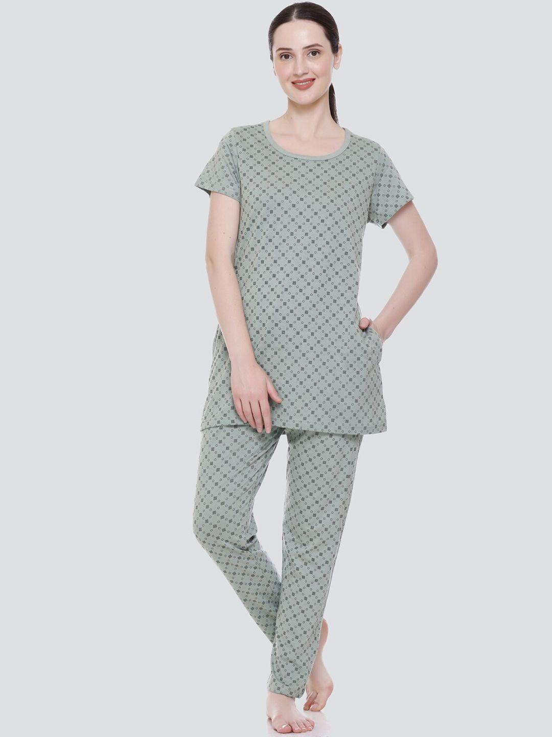 elpida geometric printed pure cotton t-shirt with pyjamas