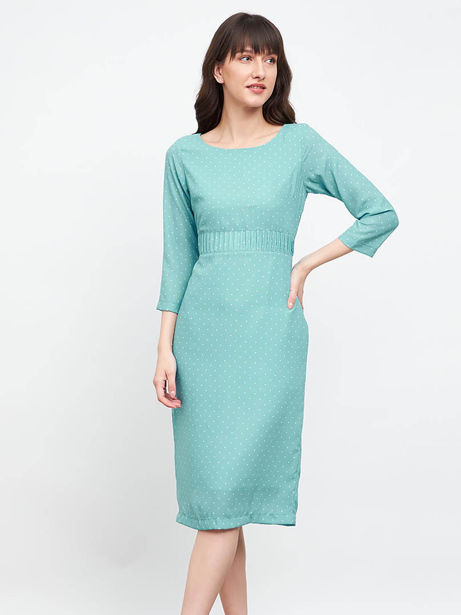 elsa green sheath dress with tuck detail