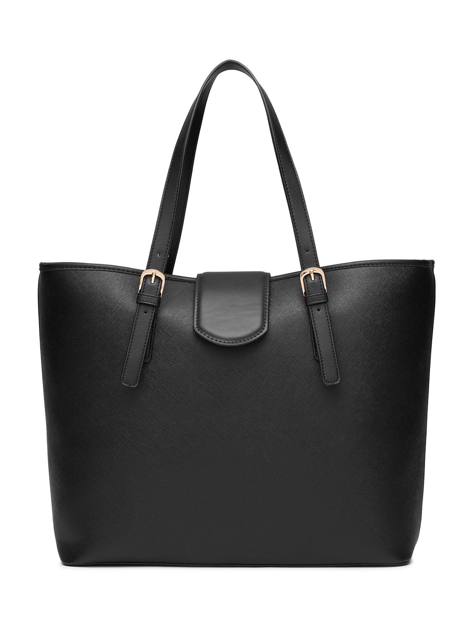 elsa solid tote bag for women - black (l)