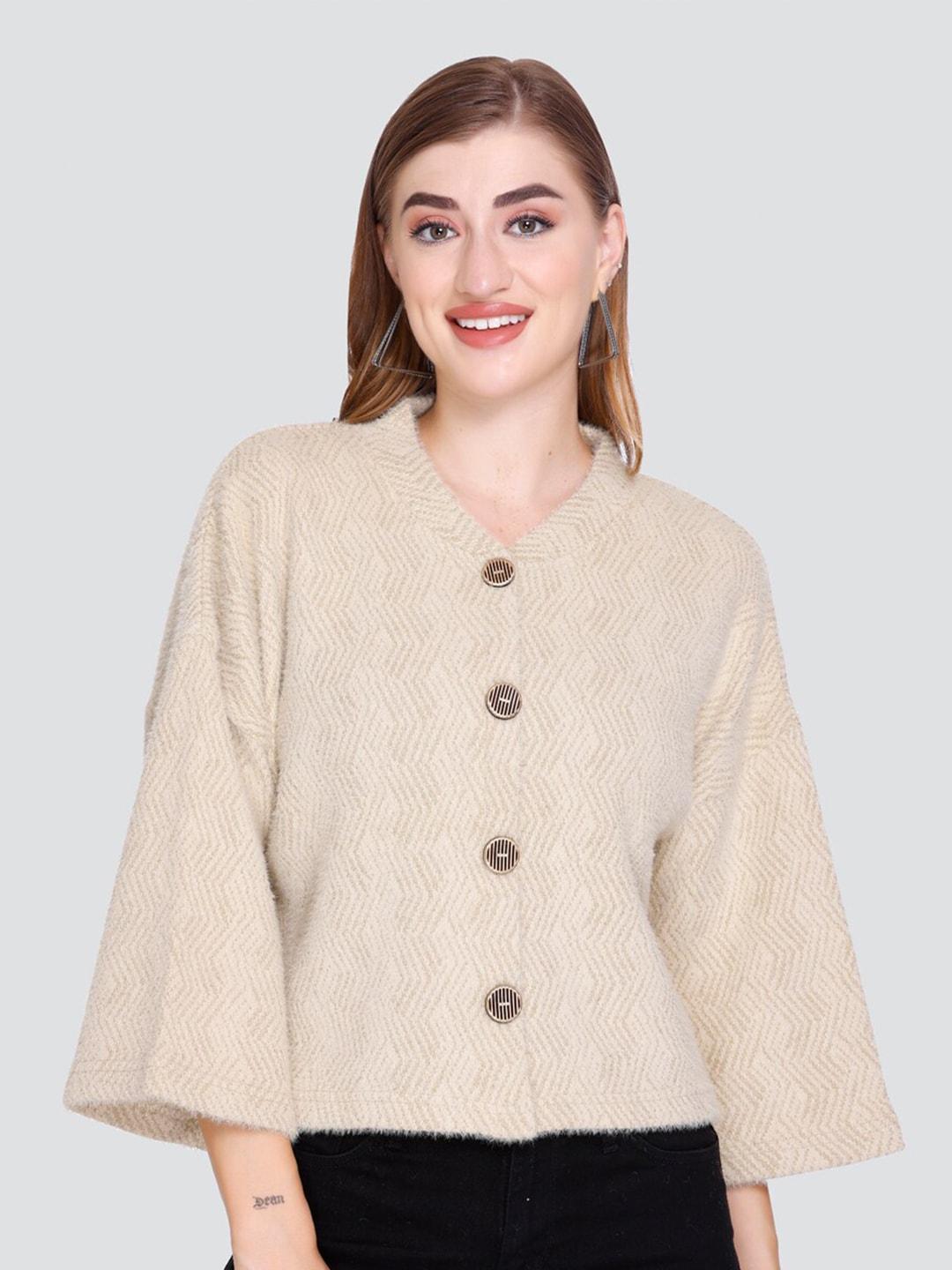 elthia cream-coloured flared sleeve woollen velvet top