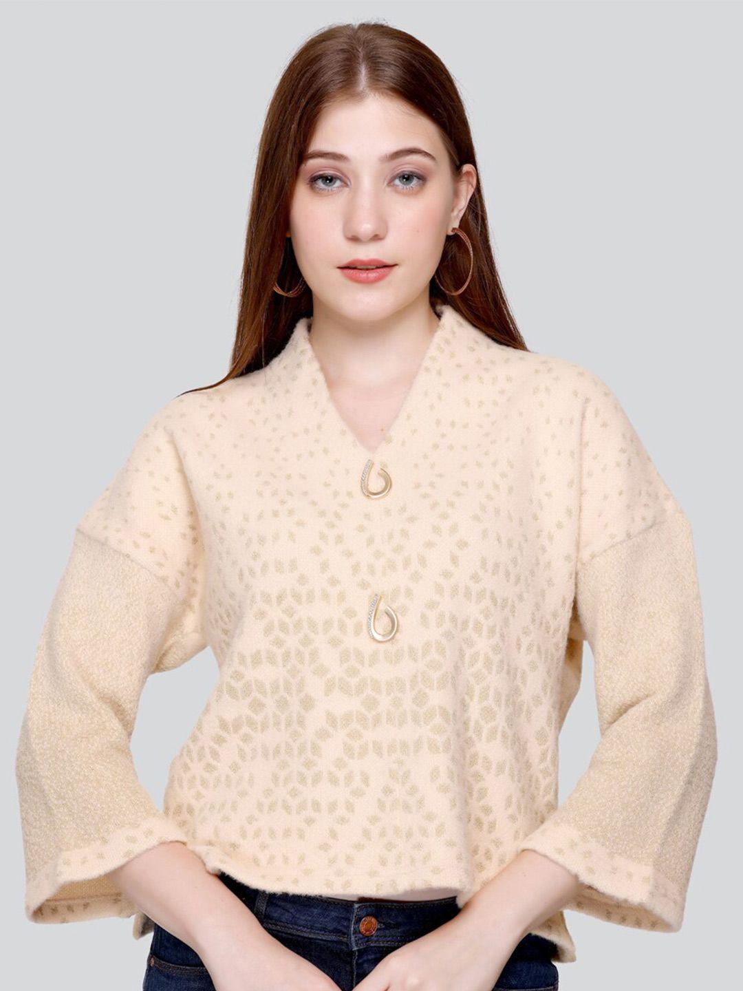 elthia geometric self design v-neck woolen top