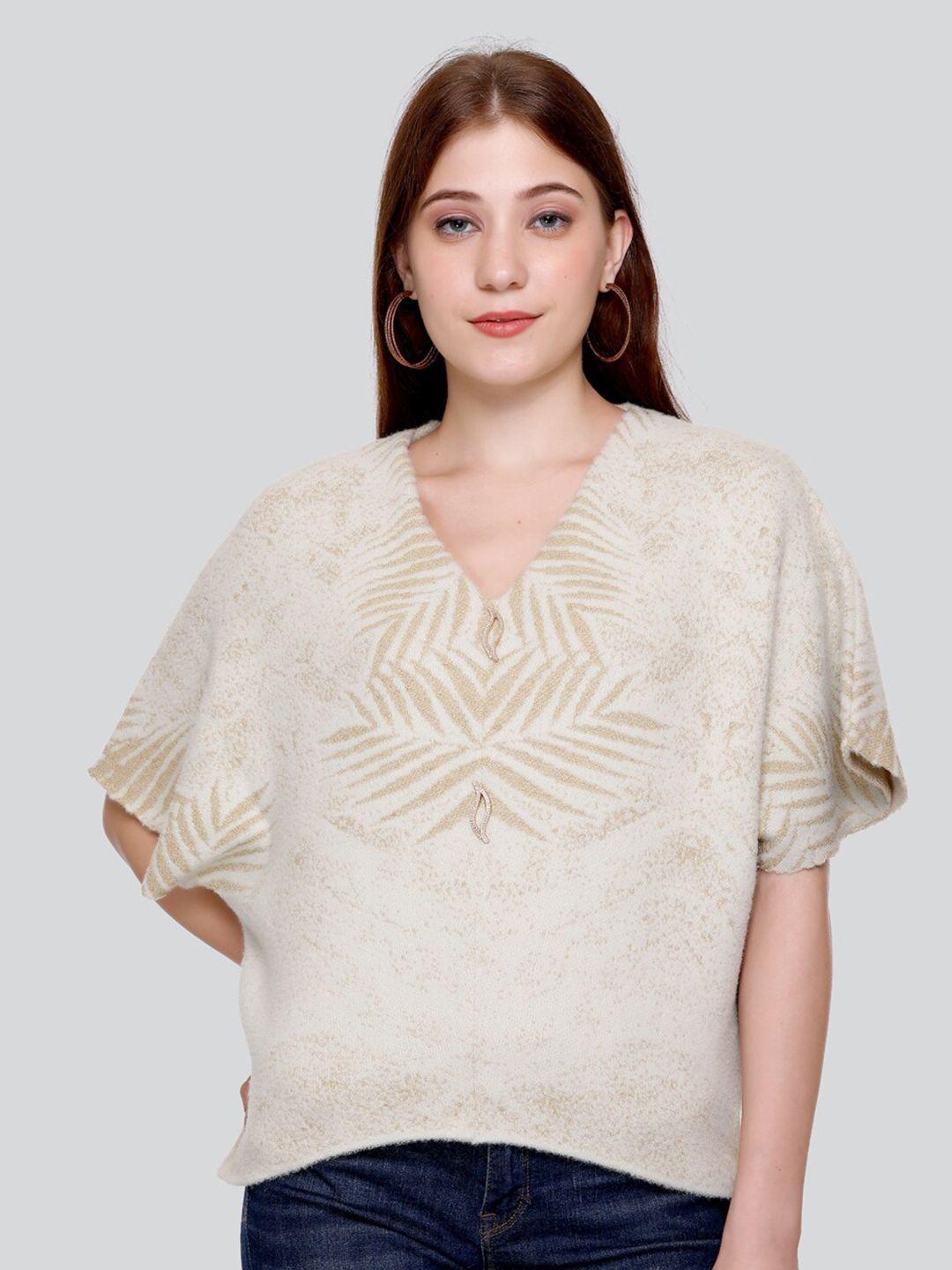 elthia self design extended sleeves v-neck woolen top