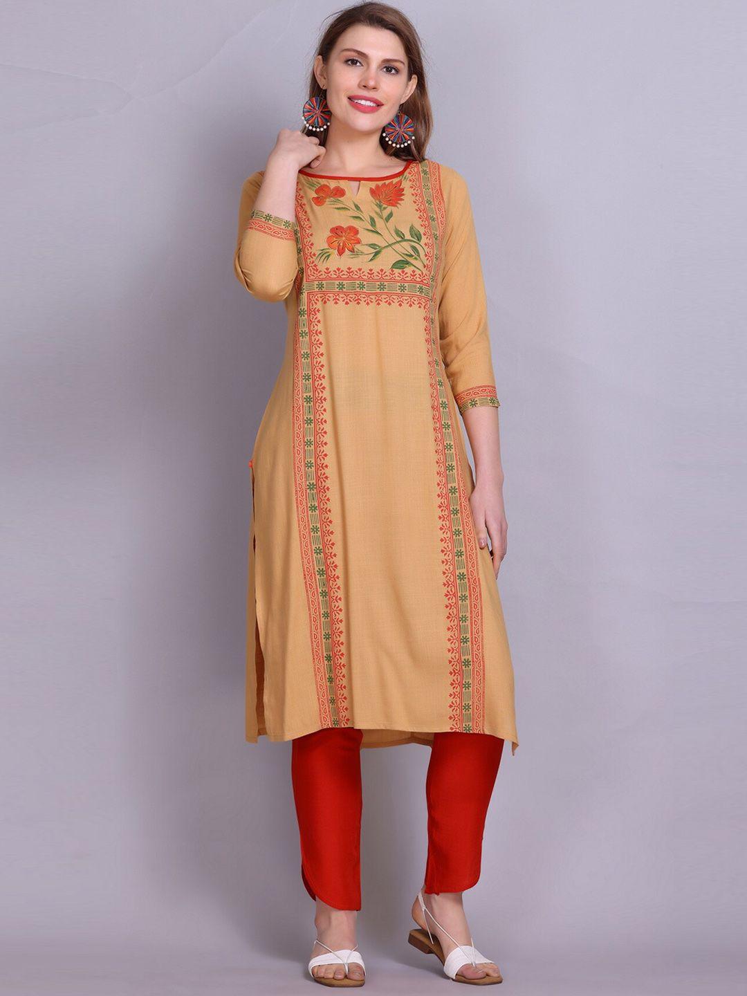 elthia ethnic motifs printed pure cotton a-line kurta and trousers