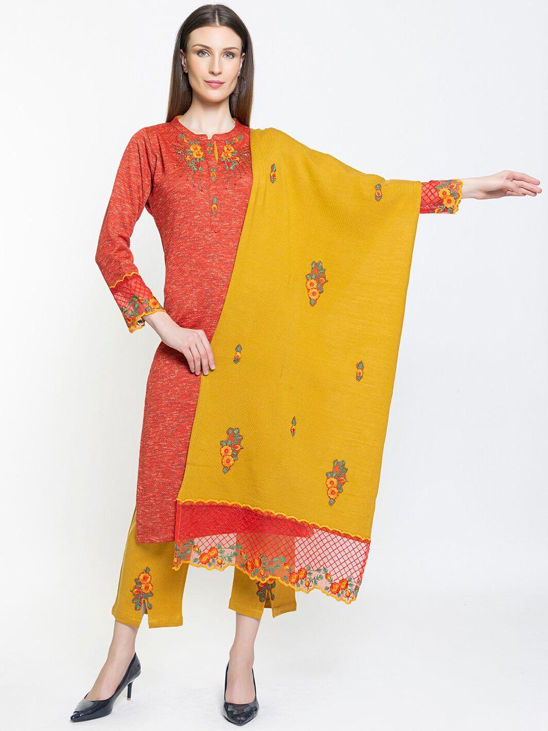 elthia floral embroidered beads and stones kurta with trousers & dupatta