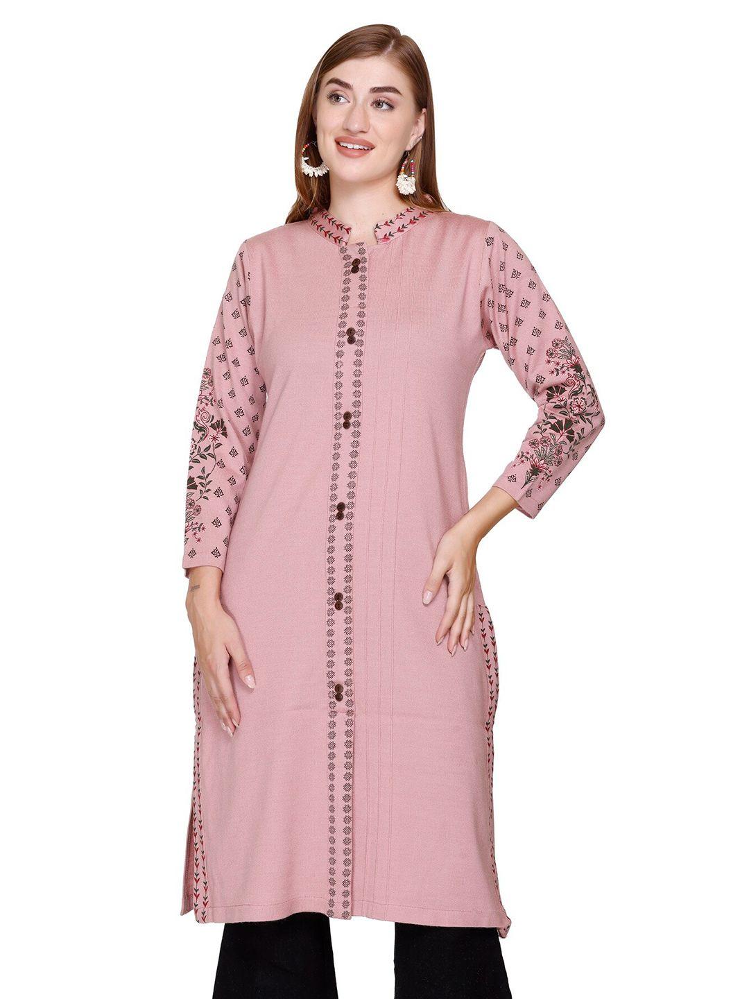 elthia floral embroidered mandarin collar regular straight kurta