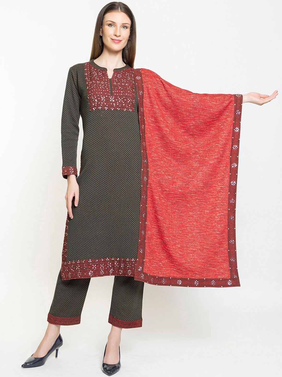 elthia floral woven design mirror work kurta with trousers & dupatta