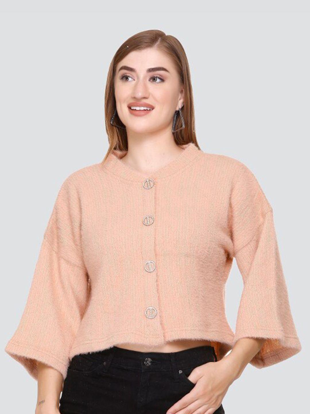 elthia orange mandarin collar bell sleeve woollen shirt style top