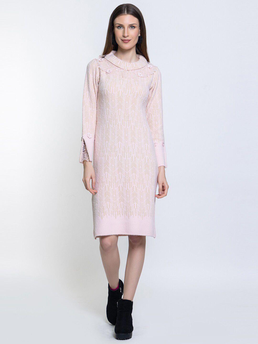 elthia pink cowl neck woollen dress
