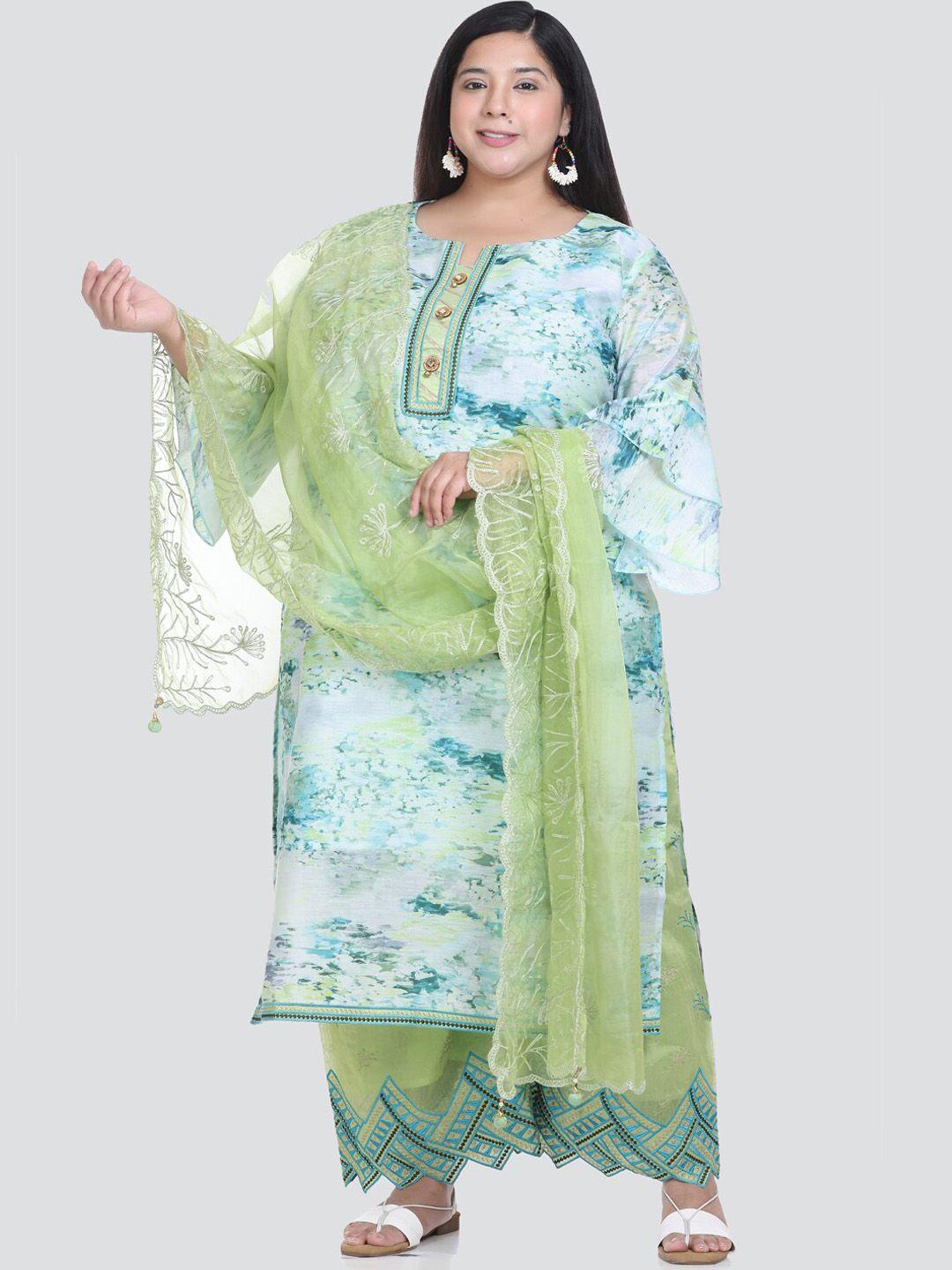 elthia plus size floral printed pure silk kurta with palazzos & dupatta