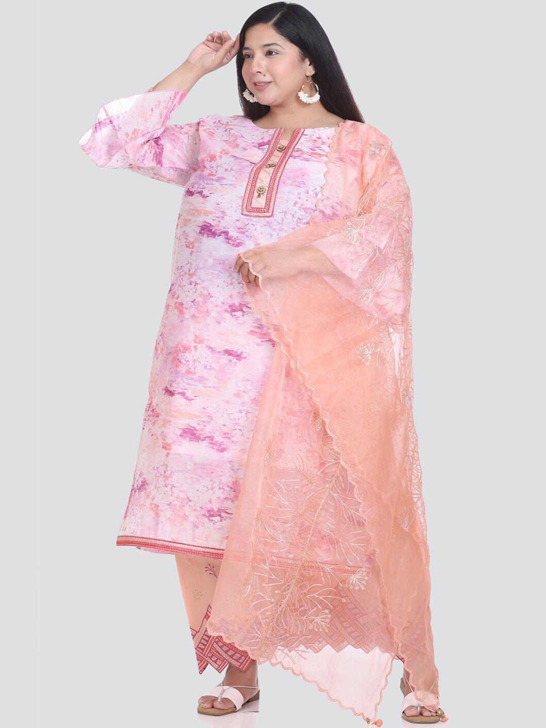 elthia plus size pure silk straight kurta with palazzos & dupatta